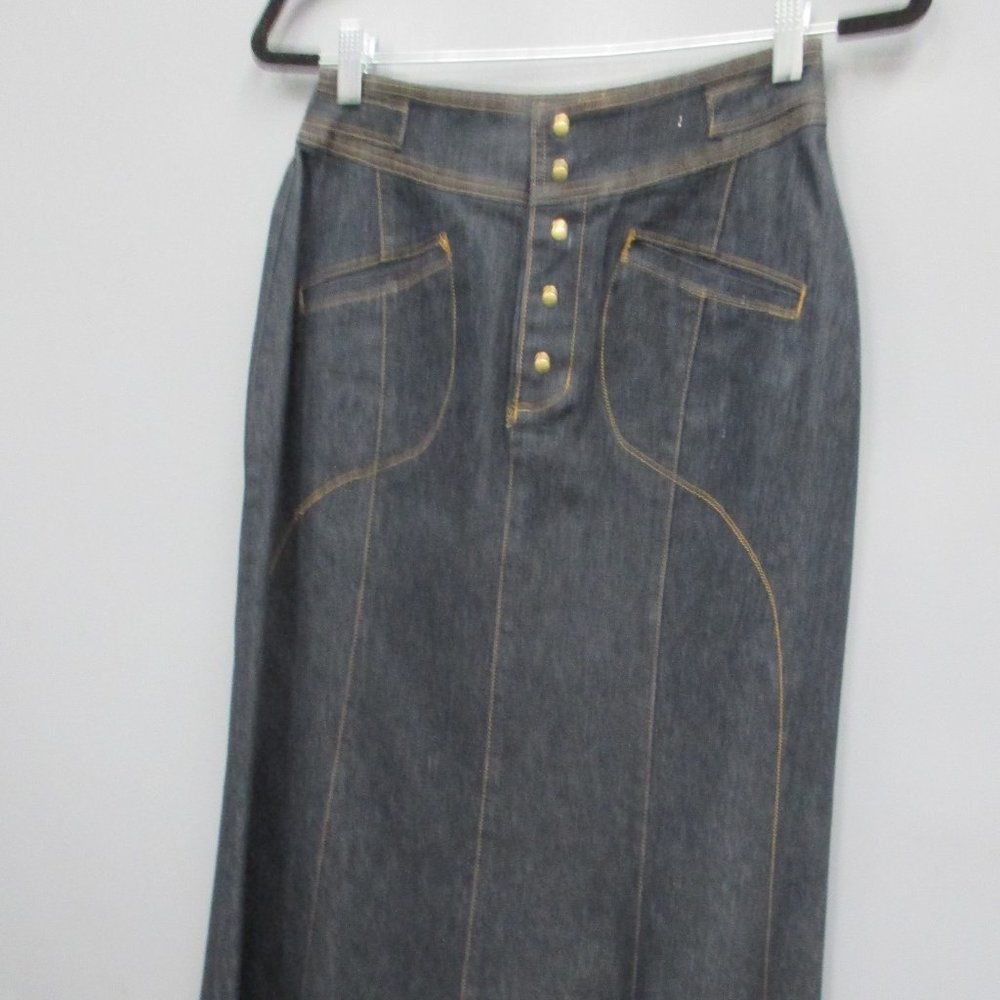 N.G.U. Women's Jeans Skirt Size 4 Blue 97% Cotton Snap Button Closure Long Skirt